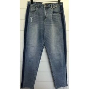 Queen Of Hearts Women's Raw Hem Tuxedo Stripe Jeans Size L Distressed Cotton